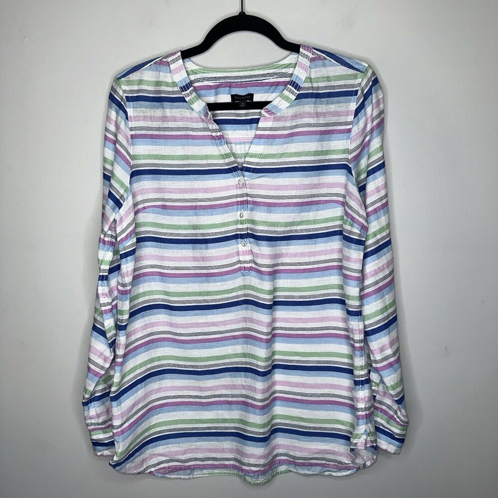 Talbot Women’s 100% Linen Camp Shirt Multi Stripe Size Medium